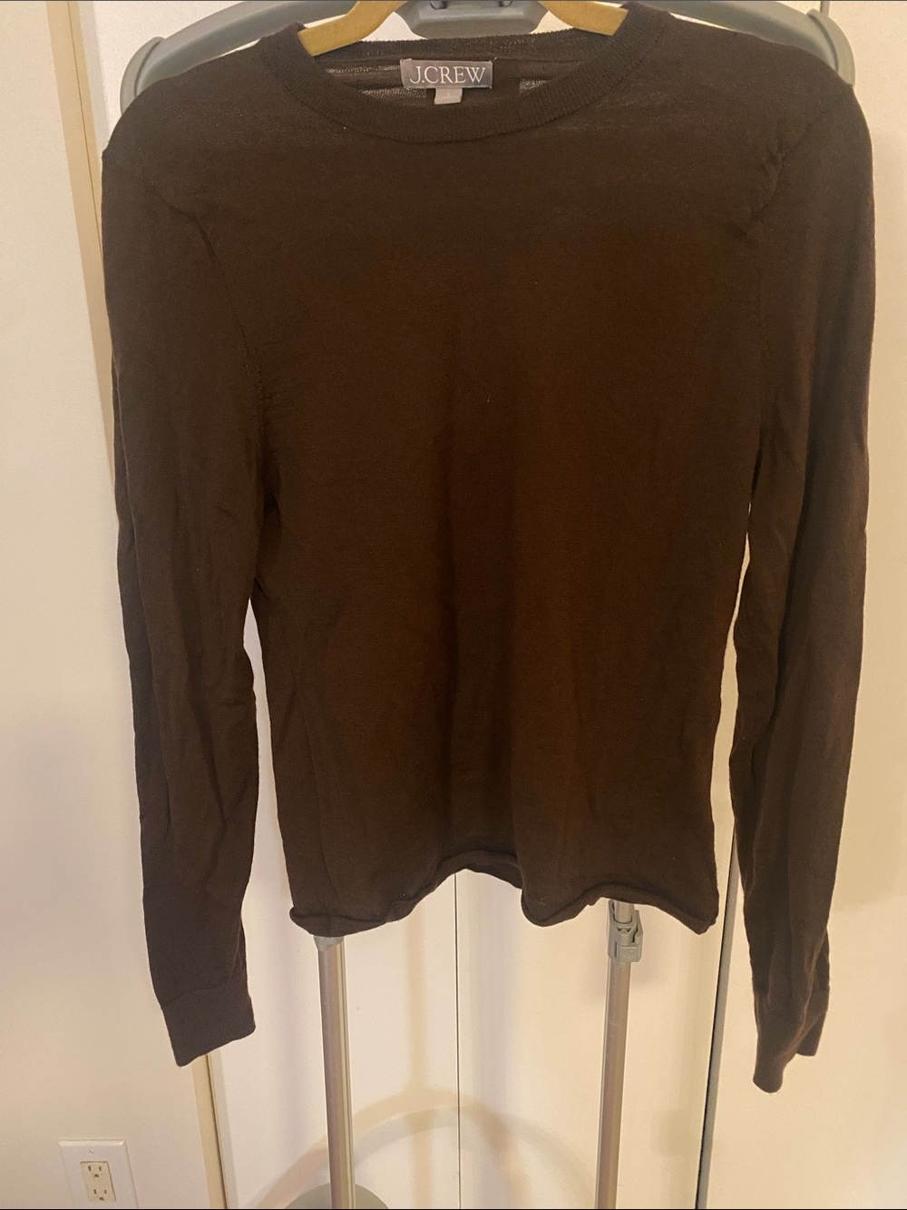 J. Crew Dark Brown Long-Sleeve Merino Crewneck Sweater Large